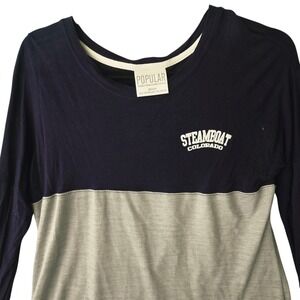Popular Steamboat Colorado Navy Gray Colorblock Long Sleeve Puff Print Tee M